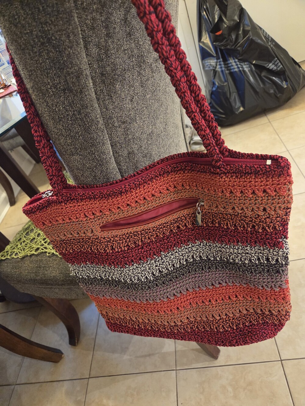 The Sak Multicolor Crochet Shoulder Bag - Red and Gray NWOT